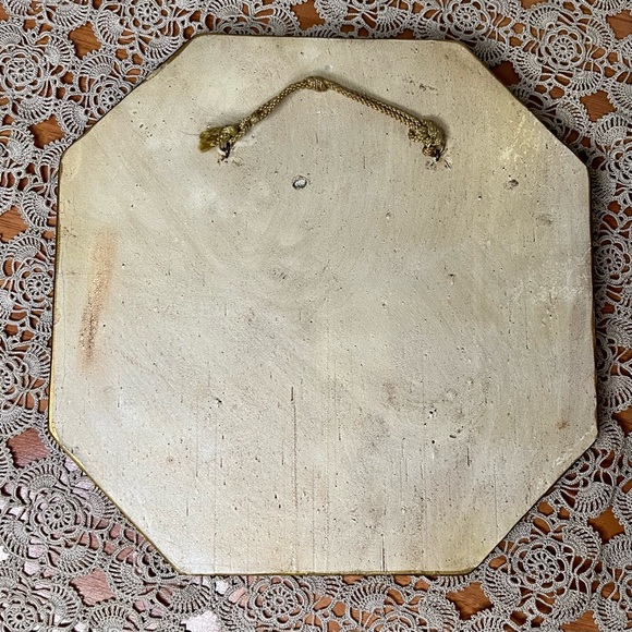 Vintage 70s/80s Chalk-ware Octagon Floral Black Contrast Wall Art Plaque - Picture 4 of 5